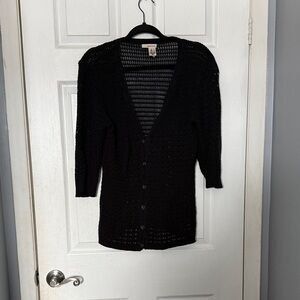 DKNY Black Open-Knit Button Cardigan Sweater - Brand Unspecified PTP 19